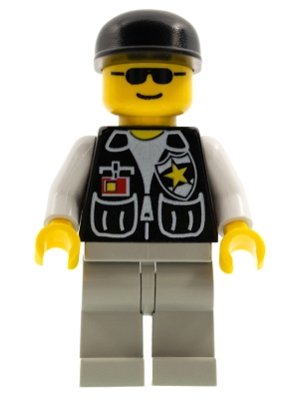 Police - Sheriff Star and 2 Pockets, Light Gray Legs, White Arms, Black Cap, Black Sunglasses