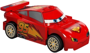 Lightning McQueen - Piston Cup Hood, White and Gold Wheels, Red 2 x 8 Plate, 3 Yellow 1 x 2 Plates