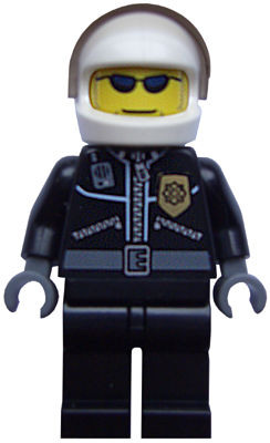 Police - City Leather Jacket with Gold Badge, White Helmet, Trans-Black Visor, Dark Blue Sunglasses