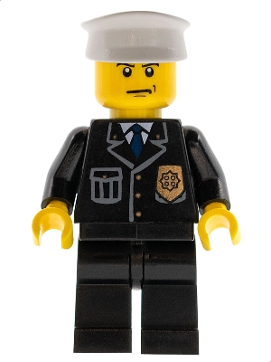 Police - City Suit with Blue Tie and Badge, Black Legs, Scowl, White Hat