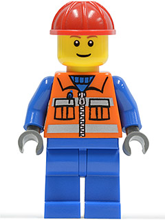 Construction Worker - Orange Zipper, Safety Stripes, Blue Arms, Blue Legs, Red Construction Helmet