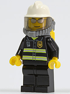 Fire - Reflective Stripes, Black Legs, White Fire Helmet, Silver Sunglasses, Breathing Neck Gear with Air Tanks