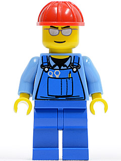 Overalls with Tools in Pocket Blue, Red Construction Helmet, Silver Sunglasses