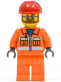 Construction Worker - Orange Zipper, Safety Stripes, Orange Arms, Orange Legs, Red Construction Helmet, Beard and Glasses