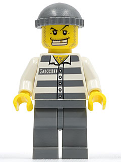 Police - Jail Prisoner 50380 Prison Stripes, Dark Bluish Gray Legs, Dark Bluish Gray Knit Cap, Gold Tooth