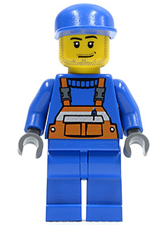 Overalls with Safety Stripe Orange, Blue Legs, Blue Cap, Smirk and Stubble Beard