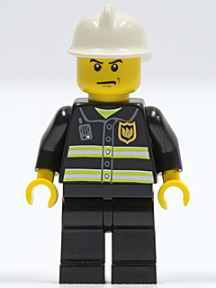 Fire - Reflective Stripes, Black Legs, White Fire Helmet, Angry Eyebrows