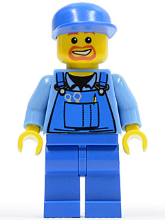 Overalls with Tools in Pocket Blue, Blue Cap, Beard around Mouth