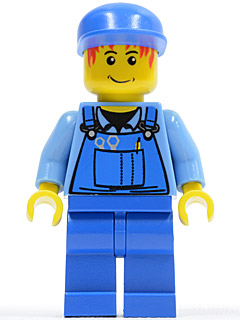 Overalls with Tools in Pocket Blue, Blue Cap, Messy Red Hair