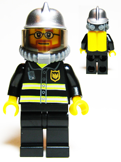 Fire - Reflective Stripes, Black Legs, Silver Fire Helmet, Beard and Glasses, Yellow Air Tanks