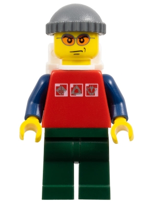 Man, Red Shirt with Dark Blue Arms, Dark Bluish Gray Hat, Orange Sunglasses