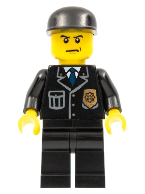 Policeman, Black Jacket with Pocket and Badge, Black Cap