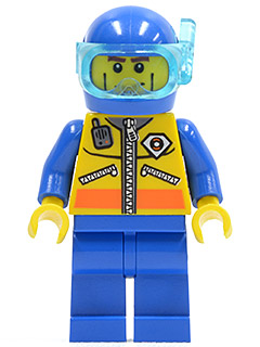Coast Guard Diver, Yellow Jacket with Zipper, Radio, and Badge, Blue Helmet with Mask