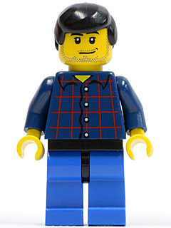 Plaid Button Shirt, Blue Legs, Black Male Hair, Smirk and Stubble Beard