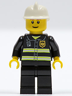 Fire - Reflective Stripes, Black Legs, White Fire Helmet, Thin Grin, Yellow Hands &#40;Undetermined Eyebrows&#41;
