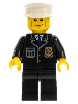 Police - City Suit with Blue Tie and Badge, Black Legs, Vertical Cheek Lines, Brown Eyebrows, White Hat