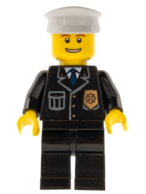 Police - City Suit with Blue Tie and Badge, Black Legs, Thin Grin with Teeth, White Hat