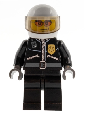 Police - City Leather Jacket with Gold Badge, White Helmet, Trans-Black Visor, Orange Sunglasses