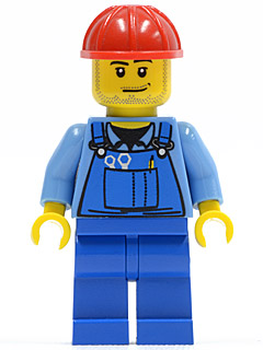 Overalls with Tools in Pocket Blue, Red Construction Helmet, Smirk and Stubble Beard