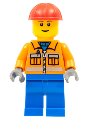 Construction Worker - Orange Zipper, Safety Stripes, Orange Arms, Blue Legs, Red Construction Helmet