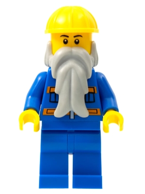 Man, Blue Jacket with Orange Stripes, Blue Legs, Yellow Hard Hat, Light Bluish Gray Beard, Black Eyebrows