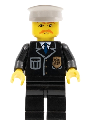 Police - City Suit with Blue Tie and Badge, Black Legs, Brown Moustache, White Hat
