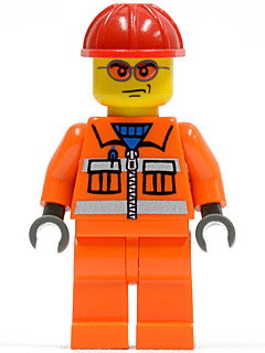 Construction Worker - Orange Zipper, Safety Stripes, Orange Arms, Orange Legs, Red Construction Helmet, Orange Glasse