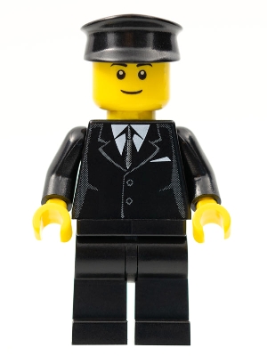 Suit Black, Black Police Hat, Black Eyebrows, Thin Grin