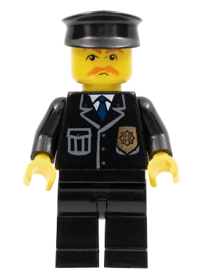 Policeman, Black Jacket with Pocket and Badge, Black Cap, Moustache