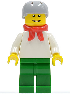 Man, Plain White Torso, Green Legs, Light Bluish Gray Helmet, Red Scarf