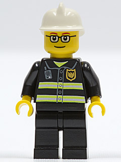 Fire - Reflective Stripes, Black Legs, White Fire Helmet, Glasses and Brown Thin Eyebrows