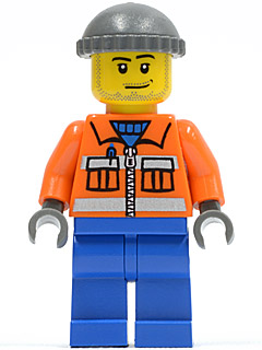 Construction Worker - Orange Zipper, Safety Stripes, Orange Arms, Blue Legs, Dark Bluish Gray Knit Cap