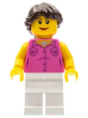 Female, Dark Pink Vest and Necklace, White Legs, Dark Brown Hair French Braided