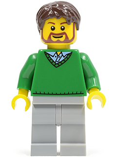 Man, Green V-Neck Sweater, Light Bluish Gray Legs, Beard