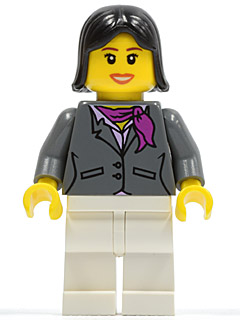 Woman, Dark Bluish Gray Jacket with Magenta Scarf, White Legs, Black Hair