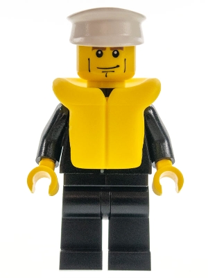 Police - City Suit with Blue Tie and Badge, Black Legs, Vertical Cheek Lines, White Hat, Life Jacket