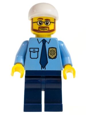 Police - City Shirt with Dark Blue Tie and Gold Badge, Dark Blue Legs, White Short Bill Cap