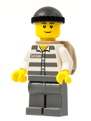 Criminal, Prison Shirt with #50380, Dark Bluish Gray Legs, Black Hat (3626bpr0891 Head)