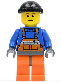 Overalls with Safety Stripe Orange, Orange Legs and Dark Bluish Gray Hips, Black Knit Cap