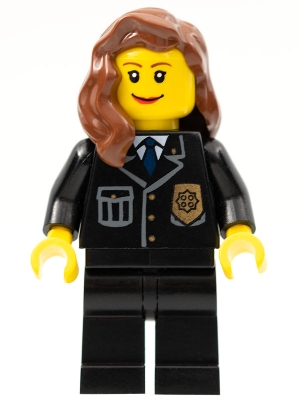 Police - City Suit with Blue Tie and Badge, Black Legs, Reddish Brown Female Hair over Shoulder