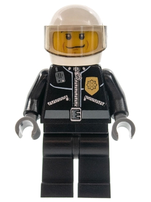 Police - City Leather Jacket with Gold Badge, White Helmet, Trans-Black Visor, Black Eyebrows