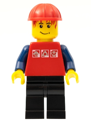 Man, Red Shirt with Dark Blue Arms, Red Hard Hat