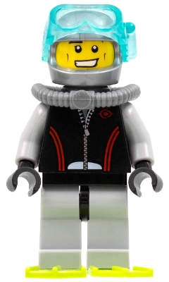 Diver, Man, Black and Gray Wetsuit, Helmet with Mask, Breathing Apparatus, Airtank