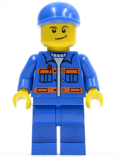 Worker with Orange Stripes and Blue Cap