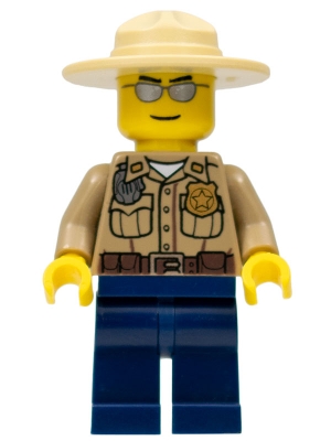 Forest Police - Dark Tan Shirt with Pockets, Radio and Gold Badge, Dark Blue Legs, Campaign Hat, Silver Sunglasses
