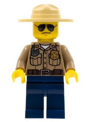 Forest Police - Dark Tan Shirt with Pockets, Radio and Gold Badge, Dark Blue Legs, Campaign Hat, Black and Silver Sunglasses