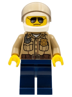 Forest Police - Dark Tan Shirt with Pockets, Radio and Gold Badge, Dark Blue Legs, White Helmet with Visor, Black and Silver Sunglasses