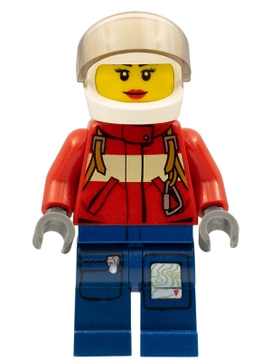 Fire - Pilot Female, Red Fire Suit with Carabiner, Dark Blue Legs with Map, White Helmet, Red Lips