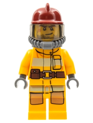 Fire - Bright Light Orange Fire Suit with Utility Belt, Dark Red Fire Helmet, Yellow Air Tanks