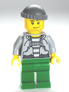 Police - Jail Prisoner 60675 Hoodie over Prison Stripes, Green Legs, Dark Bluish Gray Knit Cap